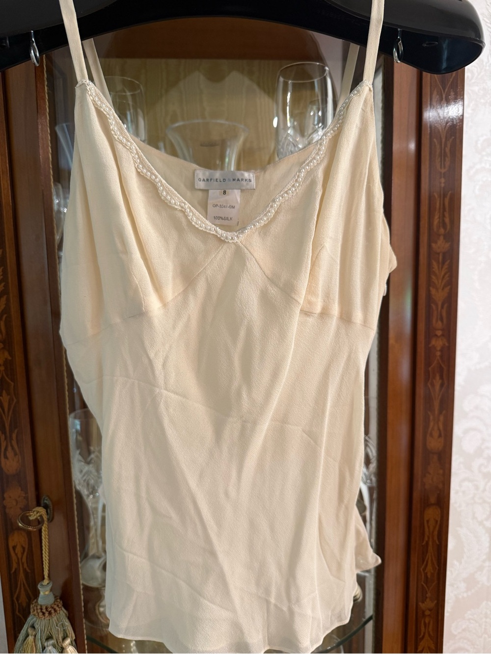 Vintage Garfield & Marks 💯 % Ivory Beaded Trim Camisole Tank Top
